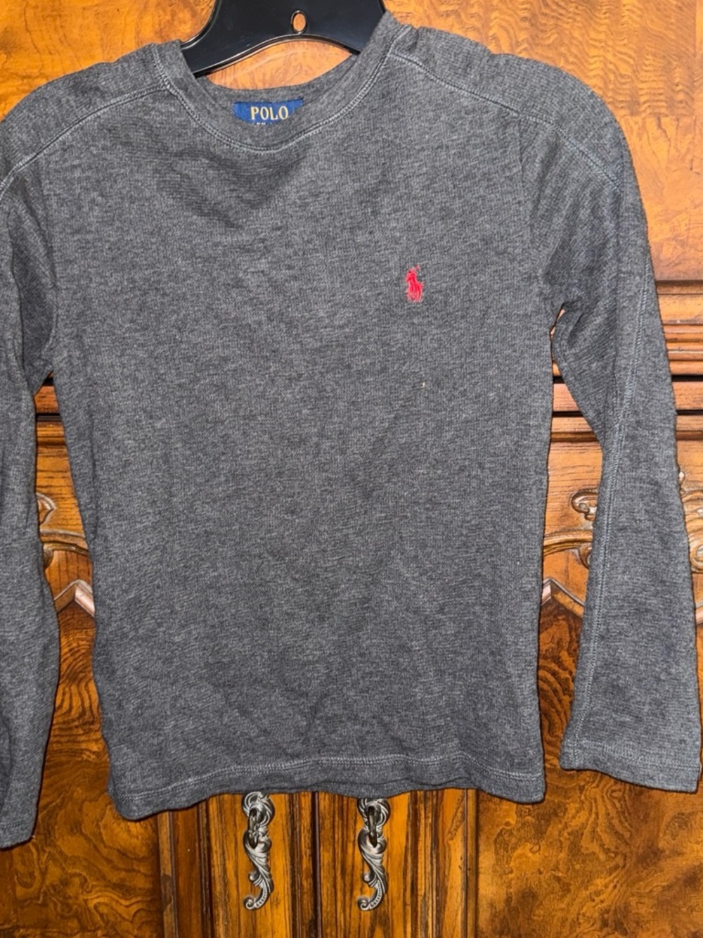Polo by Ralph Lauren Charcoal Long-Sleeve Crew Small with Red Pony
